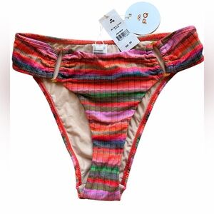PQ Swim Bikini Bottoms (only) M NWT Textured Colorful Striped Tie Side